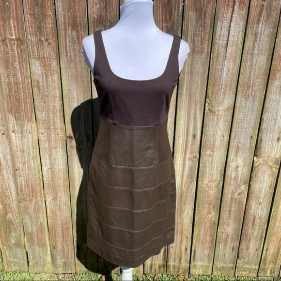 TERI JON SPORTSWEAR Brown Mixed Media Sleeveless Dress 6 - Picture 10 of 15